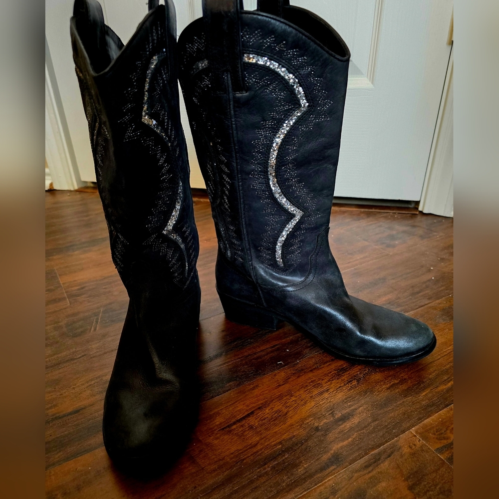 Reba Size 8 Black Glittery Women's Boots